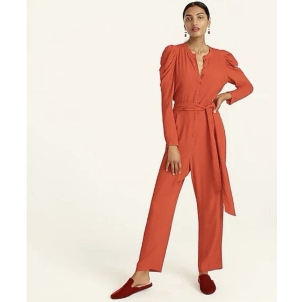 J Crew NWT Size  8 Holiday Red Drapey Puff-Sleeve Party-Perfect Jumpsuit